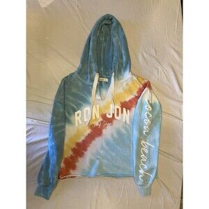 Ron Jon Surf Shop Hooded Cropped Sweatshirt Colorful Tie-dye Ladies Small